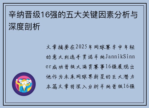 辛纳晋级16强的五大关键因素分析与深度剖析