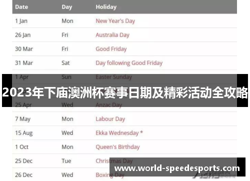 2023年下庙澳洲杯赛事日期及精彩活动全攻略